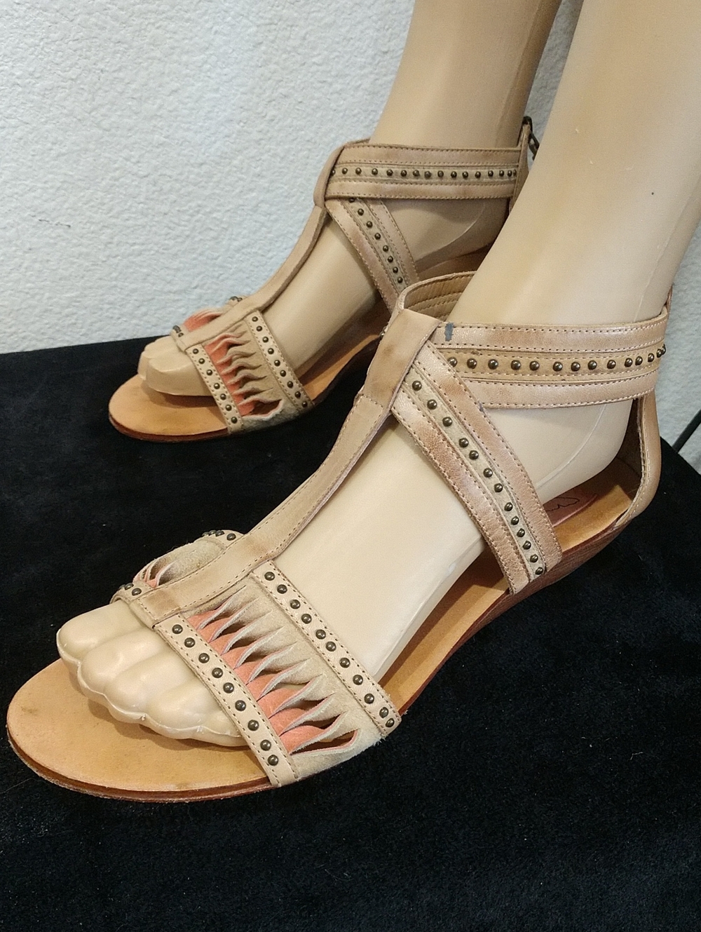Ella Moss Nude Beaded T-Strap Sandals